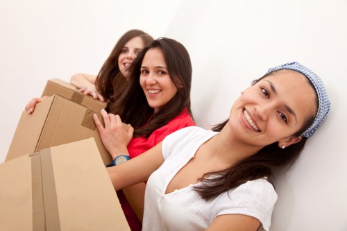 Packed boxes and furniture ready for a move in Ruislip
