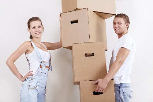 Packed boxes and furniture prepared for removal services