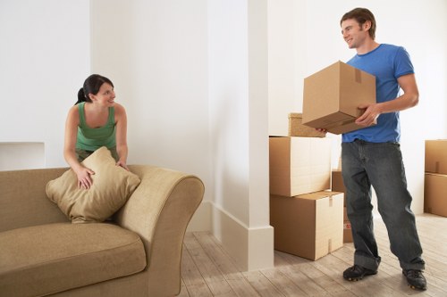 Boxes and household items being organised for moving day